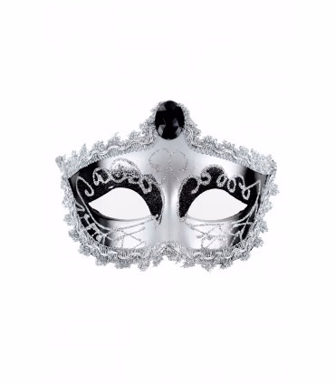 Silver Color Rigid Plastic Mask With Satin Ribbon For Festival Party Decoration