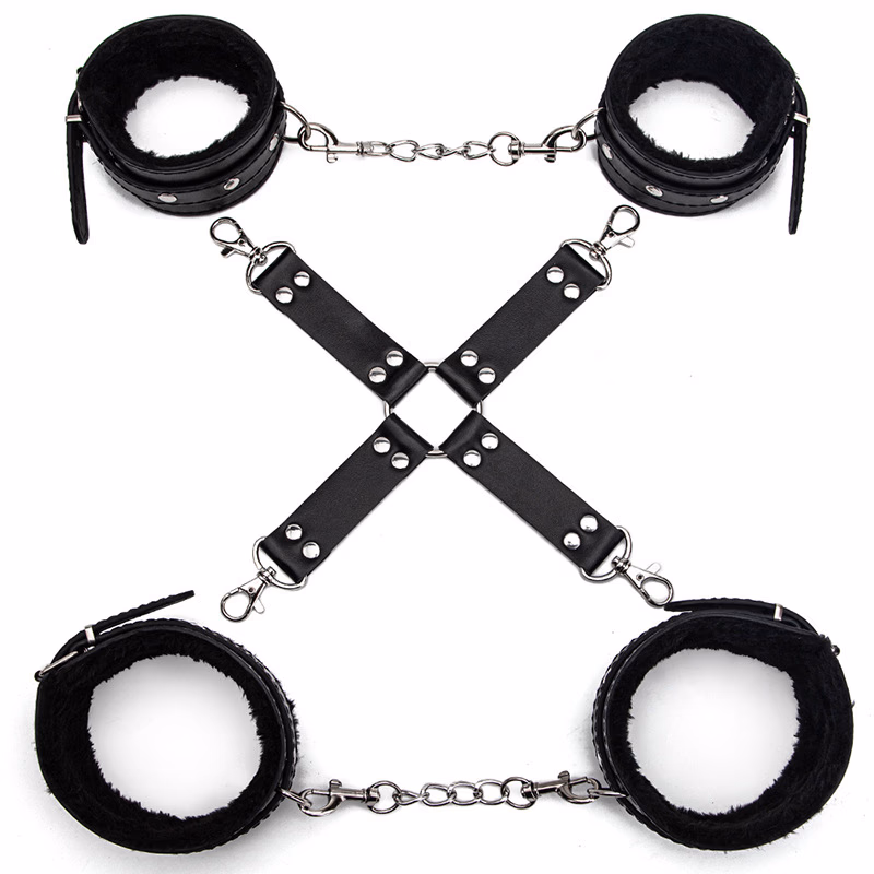 Handcuffs, leg shackles, cross-buckle, SM bondage 3 in 1