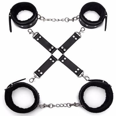 Handcuffs, leg shackles, cross-buckle, SM bondage 3 in 1