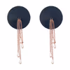 Black leather round-shaped with layered metal tassels nipple covers