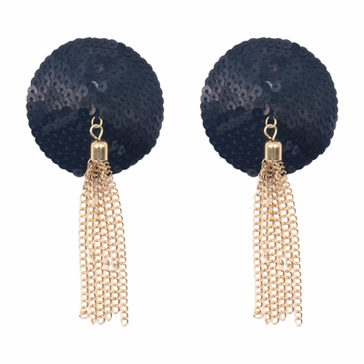 Reusable Sequins Sticky Adhesive Nipple Cover - Color Black