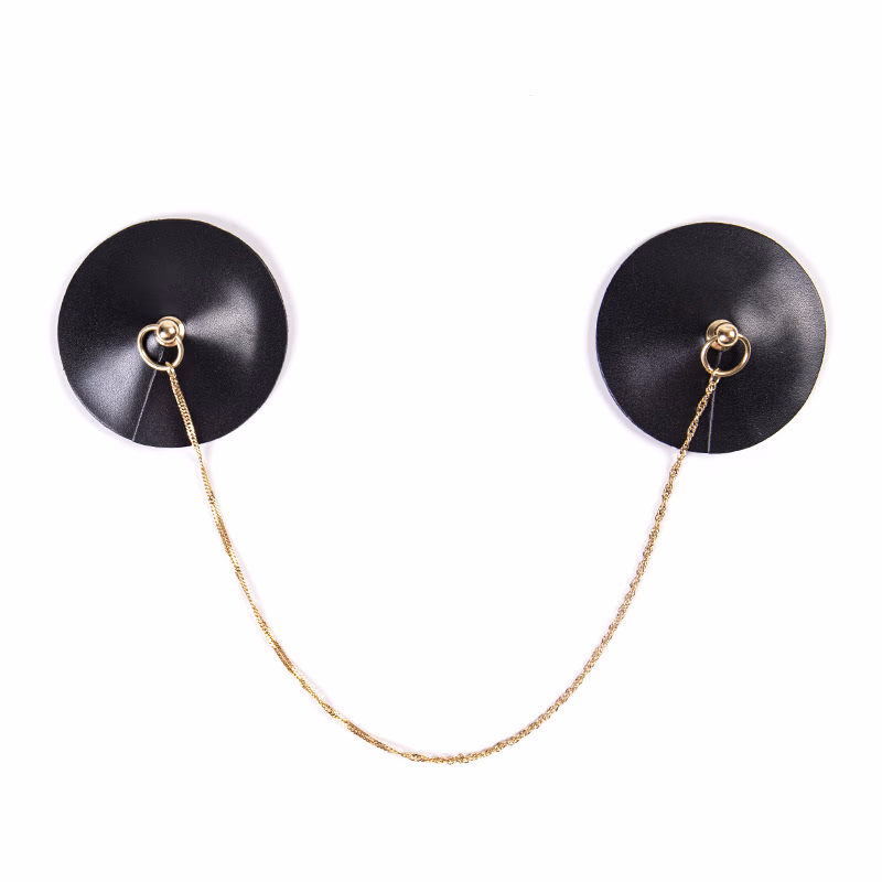 Reusable leather nipple covers with chain for women - color Black