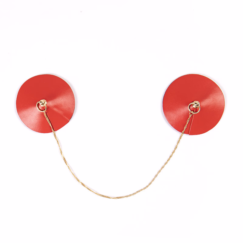 Reusable leather nipple covers with chain for women - color Red