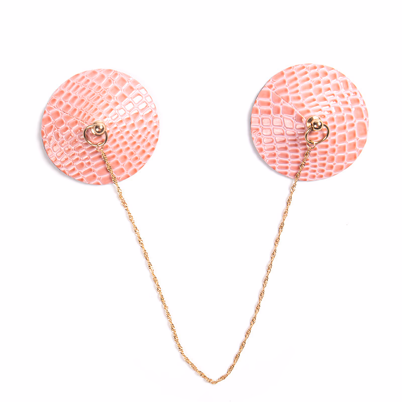 Round small square PU nipple covers with acrylic alloy chain - color Pink