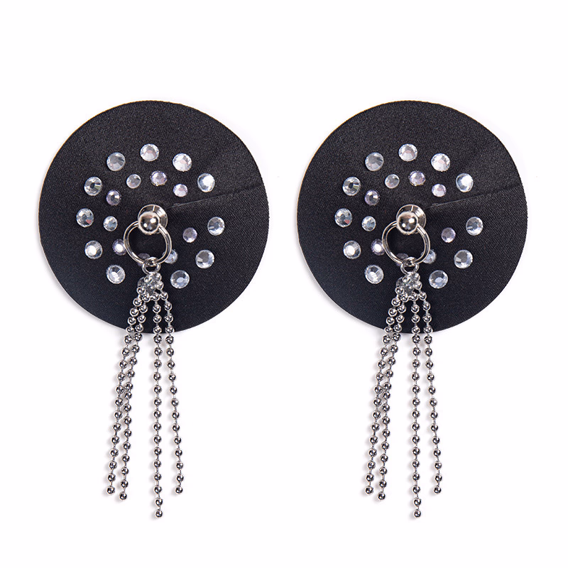Round PU leather nipple covers with acrylic metal chains