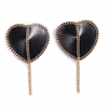 Heart-shaped PU leather nipple covers with metal chains - color Black