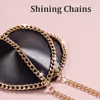 Heart-shaped PU leather nipple covers with metal chains - color Black
