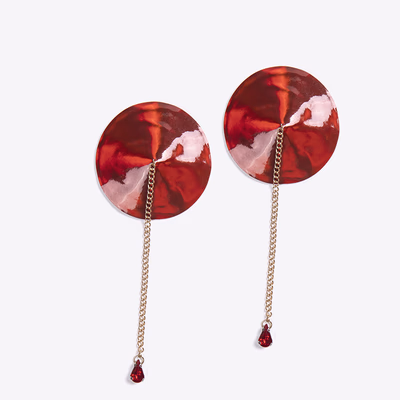 Reusable PU leather nipple covers with waterdrop pendant - color Red