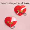 Reusable Heart-shaped PU leather nipple covers with chains and rose - color Red
