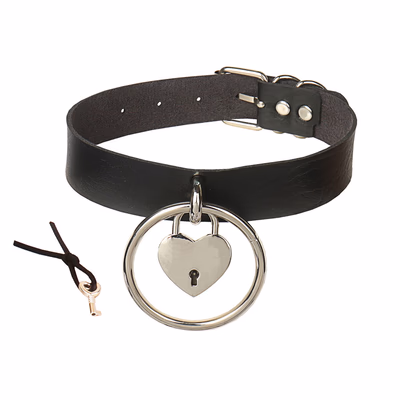 Punk Style Big Circle Leather Collar with Heart-shaped Lock