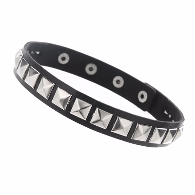 Adjustable Square Rivet Collar - Color Black