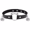 ​Gothic Meow Bell Collar - Edgy PU Leather Choker for Women, Black