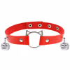​Gothic Meow Bell Collar - Edgy PU Leather Choker for Women, Red