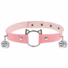 ​Gothic Meow Bell Collar - Edgy PU Leather Choker for Women, Pink