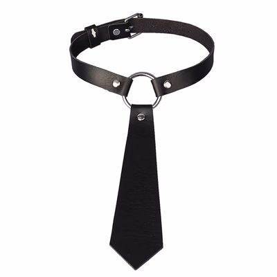 ​Tie-Style Leather BDSM Collar - For Fetish & Fashion​, Black