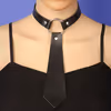 ​Tie-Style Leather BDSM Collar - For Fetish & Fashion​, Black