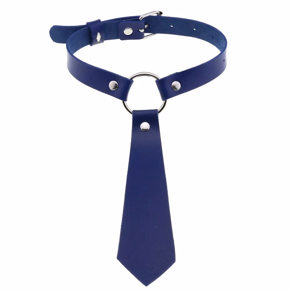 ​Tie-Style Leather BDSM Collar - For Fetish & Fashion​, Blue