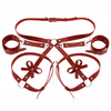 Fashion Leather Bondage Set: Belt, Thigh Band & Wrist Cuff, Red