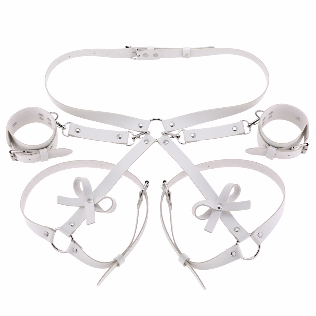 Fashion Leather Bondage Set: Belt, Thigh Band & Wrist Cuff, White