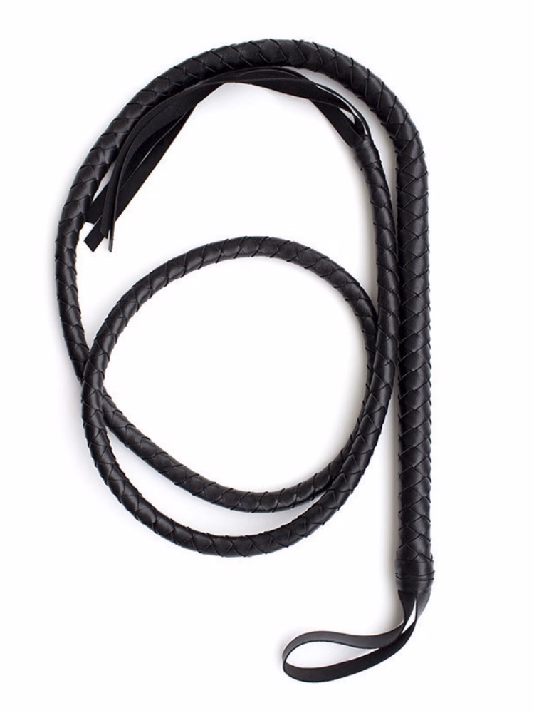 Professional BDSM Long Tail Whip in Leather, Black