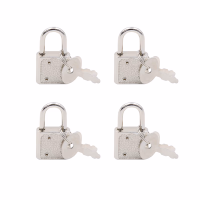 Opening type silver small lock key - 4 locks 8 keys