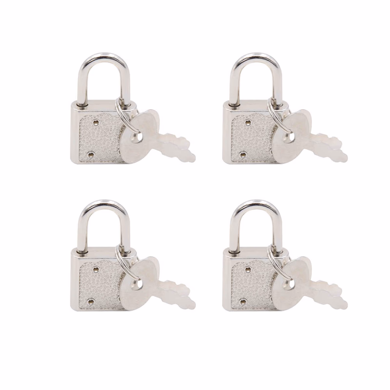 Opening type silver small lock key - 4 locks 8 keys