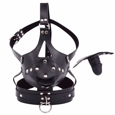 Horse harness-style penis gag mask cap, black - 5.5cm penis