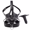 Horse harness-style phallus gag mask cap, black - 10cm phallus