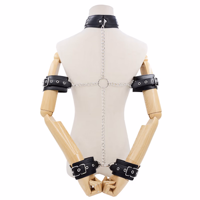 Restraint handcuffs and collar, black