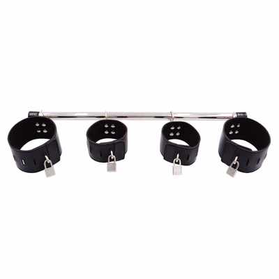 Binding and restraint handcuffs, leg spreaders, restraint frame, black