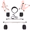 Handcuffs, leg cuffs, traction collar, leg spreader, T-shaped frame