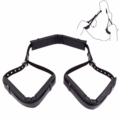 SM leg-split handcuffs, bed bondage straps, black