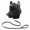 Dog head hooded mask (with leash), black