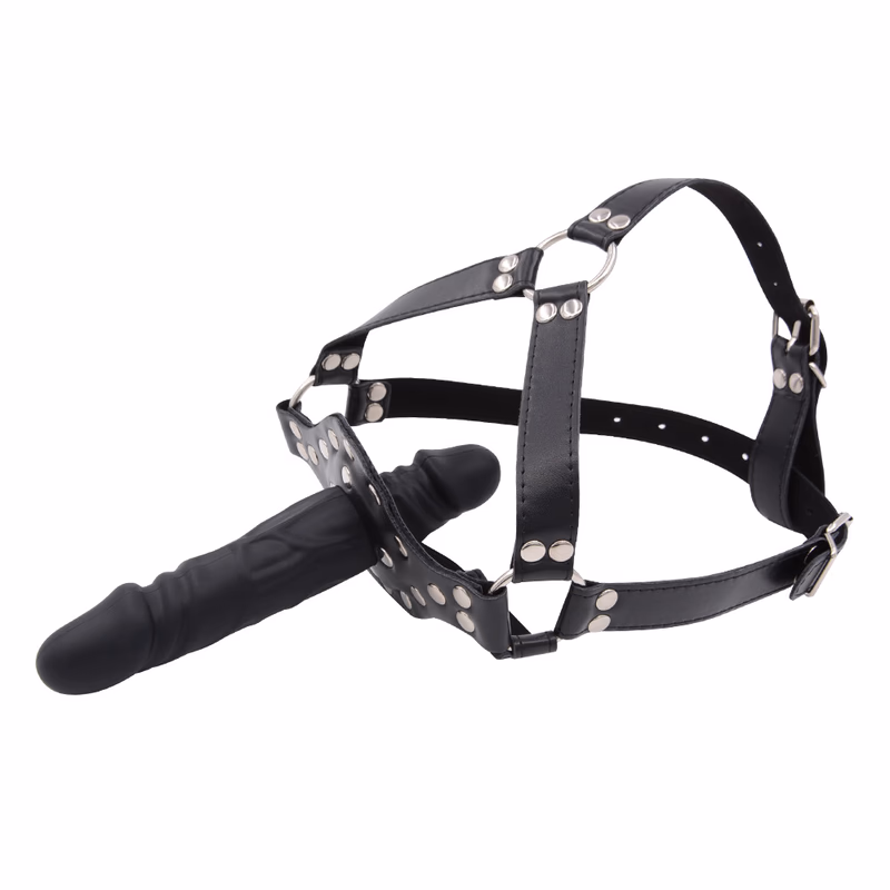 Riding-style silicone double-headed dildo, black