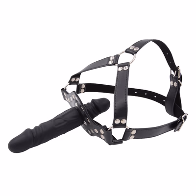 Riding-style silicone double-headed dildo, black