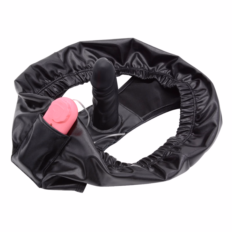 Female wearable phallus underwear (10cm anal plug vibration), black