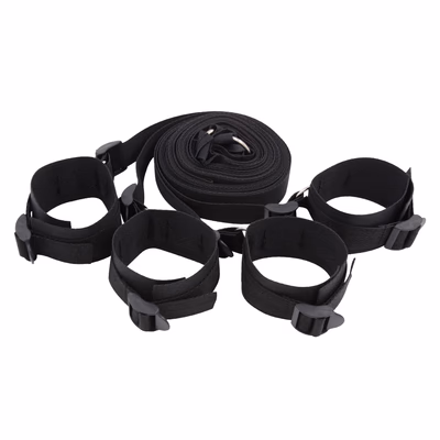 SM bed bindings, bondage, black