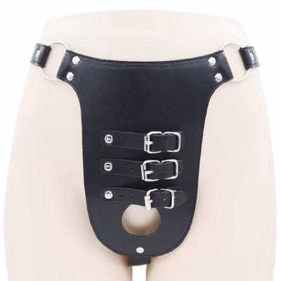Male chastity lock phallus pants, black
