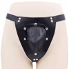 Detachable men's leather chastity belt, bird's nest, black