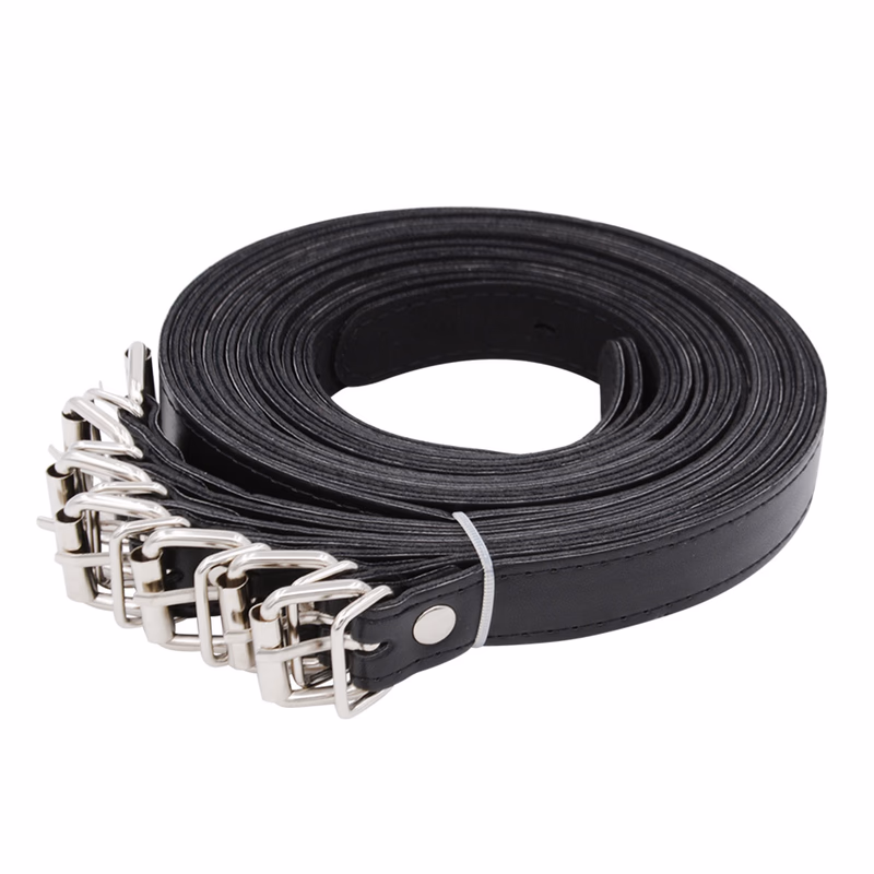 Bondage Set with Seven Restraint Straps - Pin Buckle Style, Black