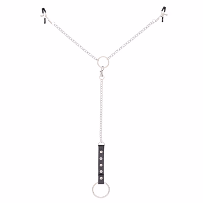 Male nipple clamps with chains + penis ring