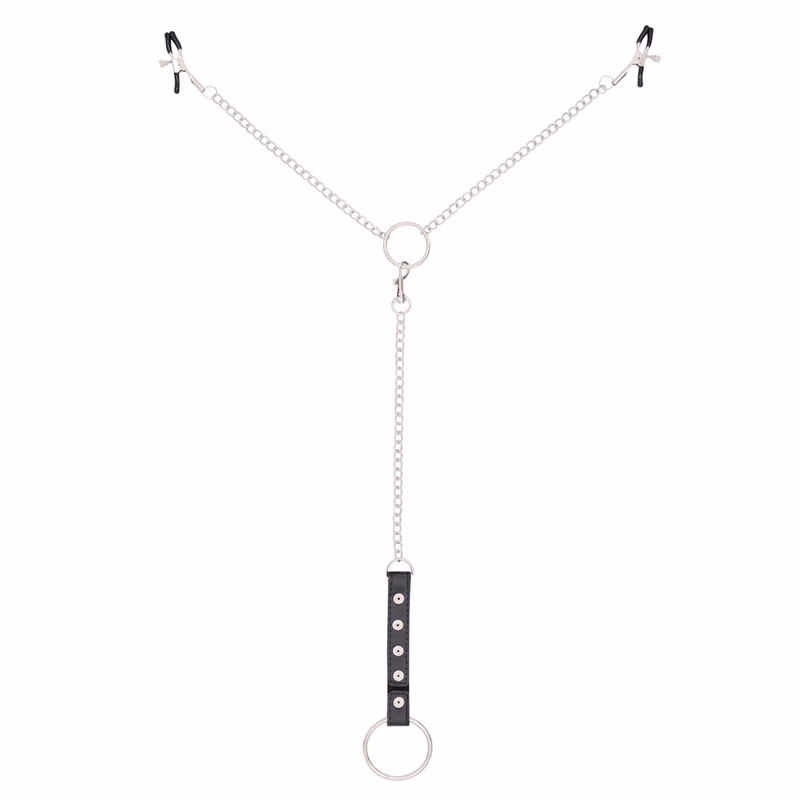 Male nipple clamps with chains + penis ring
