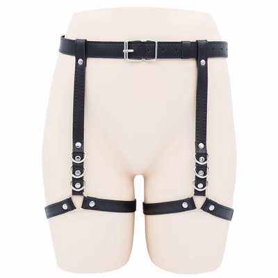PU leather darkpunk binding belt with leg loops, black