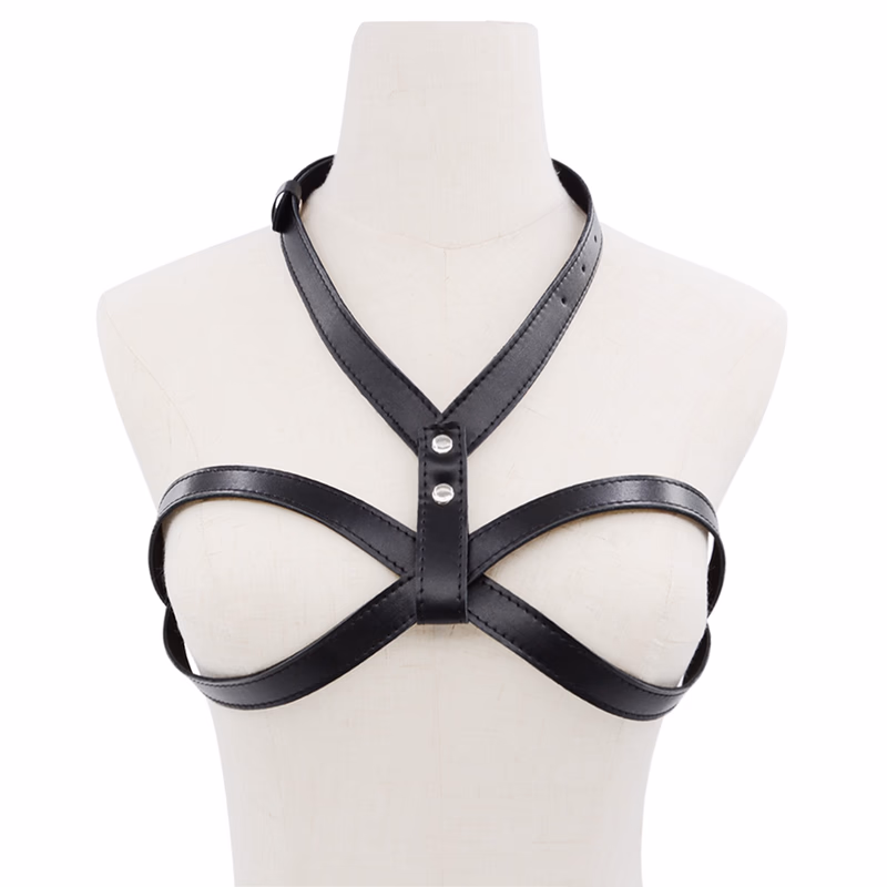 PU leather sexy bra, black