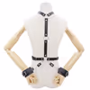 PU leather reverse hand bondage garment, black