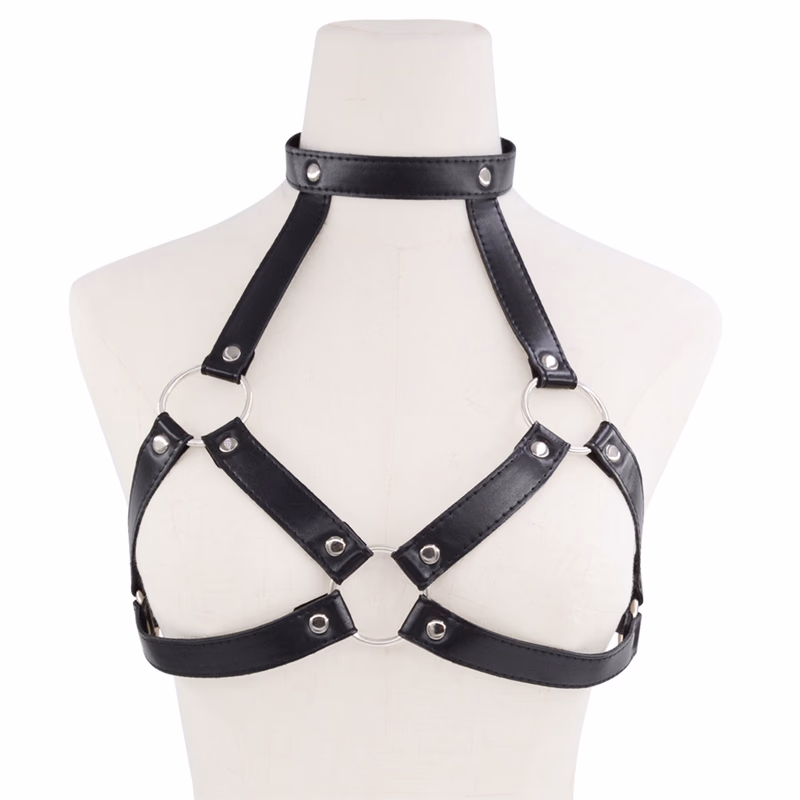 PU leather women's bondage garment, black