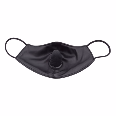 PU leather + silicone dildo gag SM mask, black - 5.5cm dildo