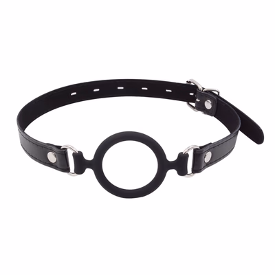 Adjustable leather strap with silicone ring plug, black