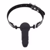 Adjustable leather strap silicone dildo gag, black