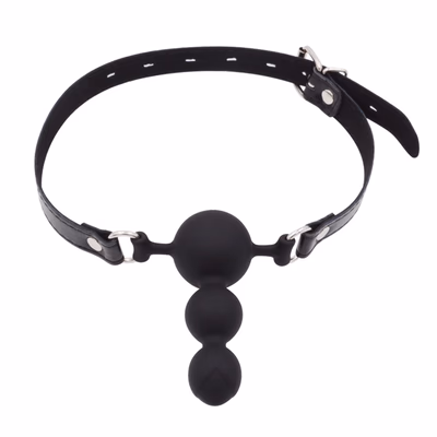 Adjustable leather strap with rubber plug for deep throat gag, black